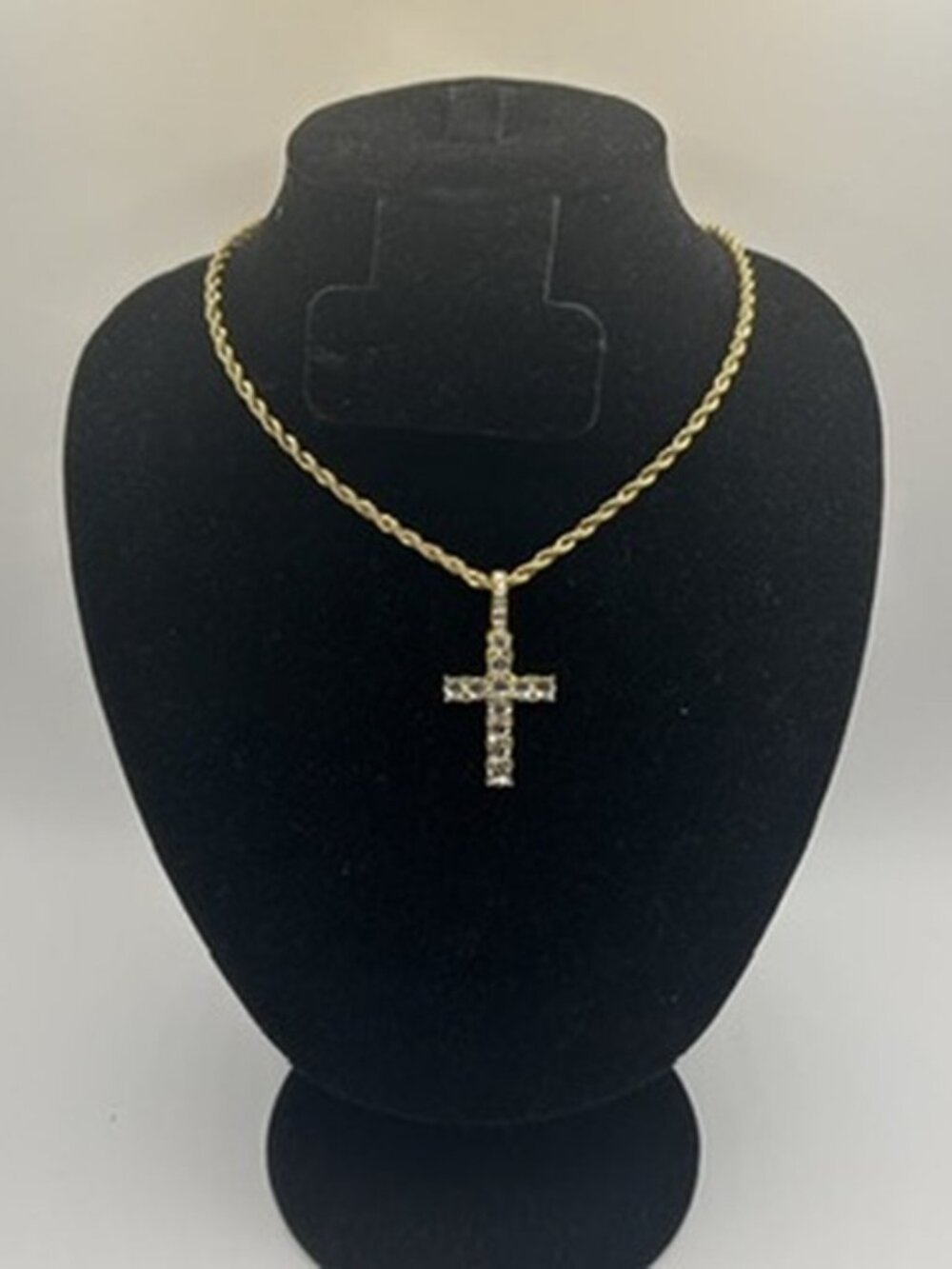 Classic Real Gold Rope Cross Pendant 4mm 22 Inch Stainless Steel Plated Womens